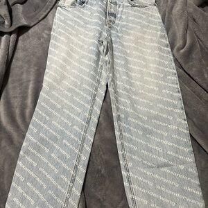Alexander Wang Light Blue Logo Straight Leg Jeans